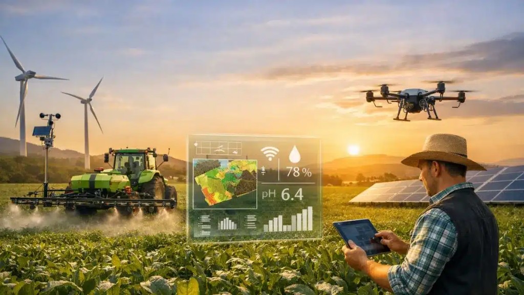 Agricultura de precisão, energias renováveis e gestão de dados no campo — sustentabilidade